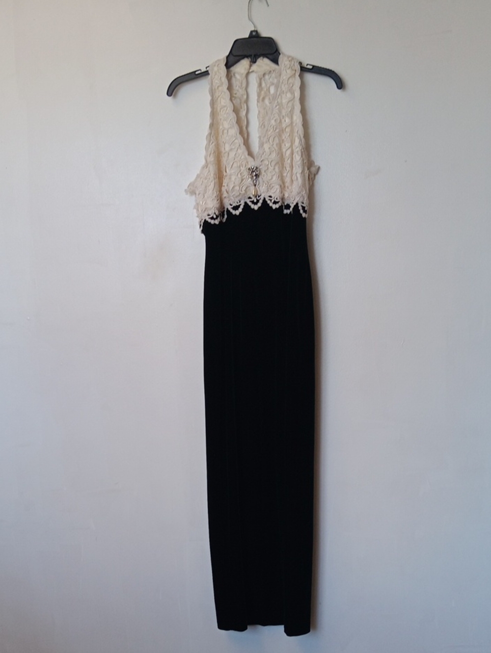 Cream Lace Halter Top Emerald Green Maxi Dress